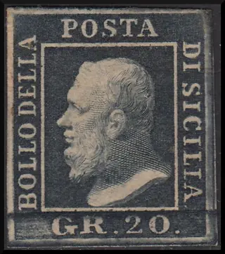 Italiaanse oude staten - Sicilië 1859 - Effigy of Ferdinand II of Bourbon, 20 gr. slate grey - Sassone N. 13