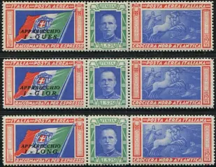 Italië 1933 - Trittico Crociera Nord Atlantica L. 5,25 + 19,75 con sigle I-GIOR + I-QUES + I-LONG. 3 trittici - Sassone A51