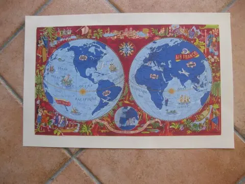 Lucien Boucher - planisphére Air France"sur les ailes d Air