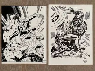 Spider-Man, Captain America - 2 x dessin à l'encre signés Matteo (d'après Bruce Timm) - Losbladig - Uniek exemplaar - (2009)