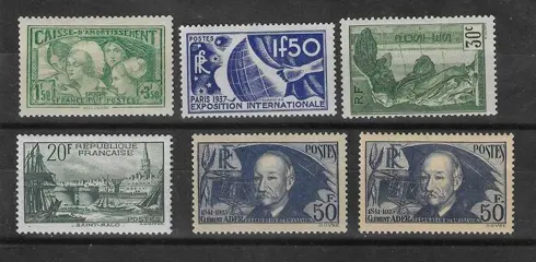 Frankrijk - Lovely set of semi-modern stamps - Yvert n°269, 327, 354, 394, 398, 398a (papier épais)