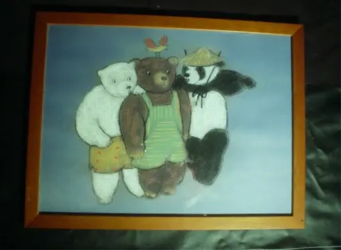2 teddyberen tekeningen, in lijst achter glas, 43 x 39 cm