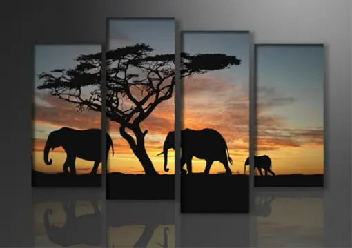 Nieuw canvas schilderij 4-luik Afrika Olifant 130 x 80 cm
