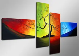 Nieuw canvas schilderij 4-luik Colourful Tree 160 x 70 cm