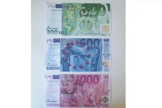 Eurobiljetten €300-€600-€1000 funbiljet/fungeld/nepgeld. UNC