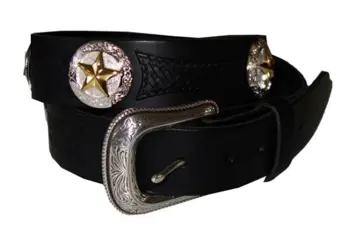 Biker riem " Ster zilver- / goudkleurig " Zwart