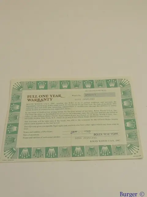 Rolex Warranty Certificate Ref: 14000