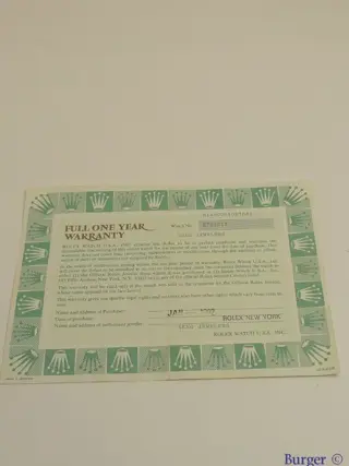 Rolex Warranty Certificate Ref: 14000