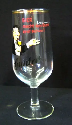 Bierglas op voet met drinkspreuk,jr.60/70,0.25 l, gaaf,Duits