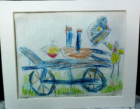 K appel kleurpotlood kind op kar 20 x15 cm