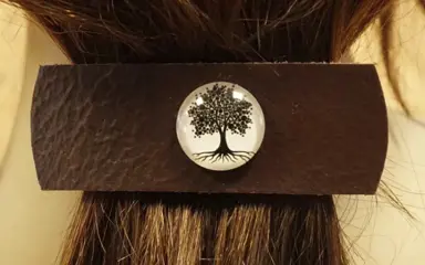 Leren haarclip " Levensboom " bruin