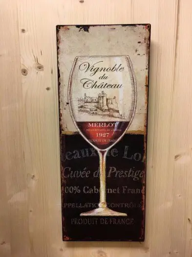 Wijn , Metalen Emaille Bord met wijnglas , wijnglas