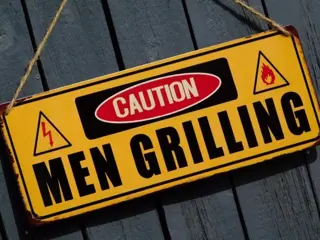 Mannen aan het grillen , bbq , bord
