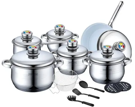 Pannenset 18dlg. RVS met metalen deksels