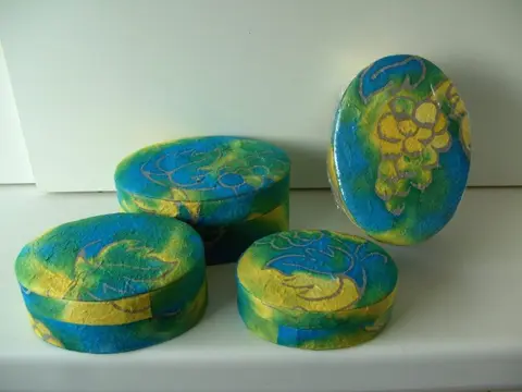 EXCLUSIEVE VERP. MULBERRY PAPIER 3 DLG SET OVAAL GROEN GEEL