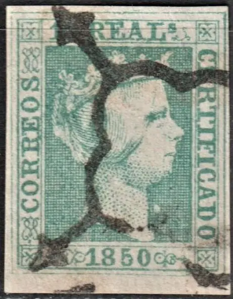 Spanje 1850 - 1850 - Isabella II - 10 r. green - Sheet margin - Edifil 5