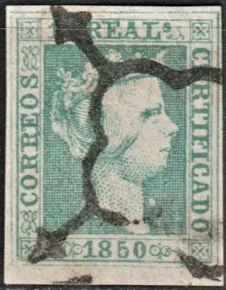 Spanje 1850 - 1850 - Isabella II - 10 r. green - Sheet margin - Edifil 5