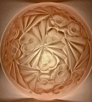 Art Deco lampenkap - grote Rosée kleurig persglazen kap met