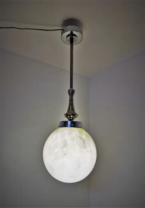 Art Deco glazen Schoollamp stanglamp