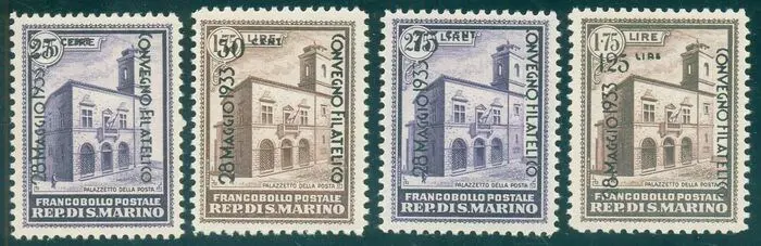 San Marino 1933 - Philatelic Congress, set of 4 values - Sassone 176/179