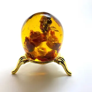 Ei met amber en bij - Succinite - 59×44×44 mm