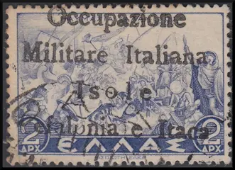 Italië - bezetting van de Ionische eilanden 1940-1943 1941 - Mitologica di Grecia 2 dracme azzurro soprastampato a mano (Itaca, O Maiuscola) - Sassone N. 34