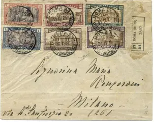 Italië 1925 - Anno Santo, serie completa di 6 valori su raccomandata da Roma a Milano - Sassone N. 169/174