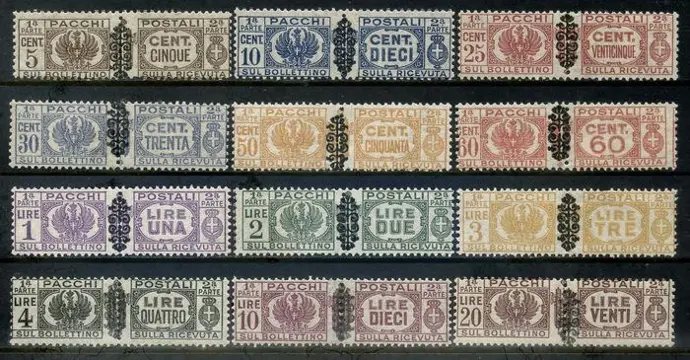 Italië 1946 - Lieutenancy, postal parcels, 12 values with embellishment in the centre - Sassone N. 48/59