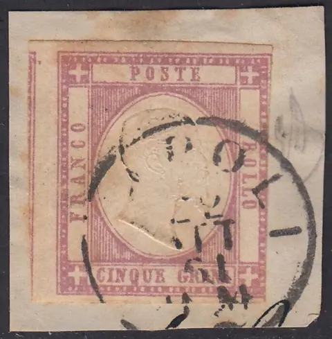 Italiaanse oude staten - Napels 1861 - Effigie di Vittorio Emanuele II volta a destra, gr. 5 llilla scuro - Sassone N. 21d