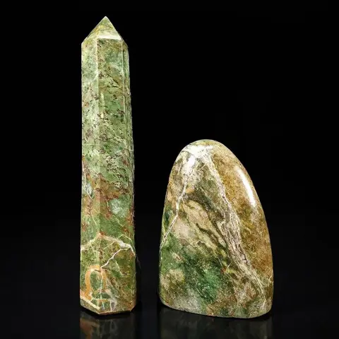 Prachtig paar chrysopraasmineralen Prisma &amp; vrije vorm