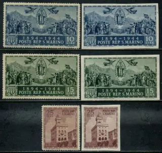 San Marino 1945 - Government Building, set of 6 values (3 perforated + 3 imperforated) - Sassone N. 278A/F