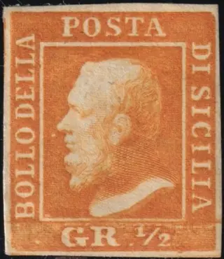 Italiaanse oude staten - Sicilië 1859 - 1/2 gr. 1st plate orange, airmail, pos. 41, mint with full gum, rare - Sassone n.1