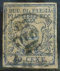 Italiaanse oude staten - Parma 1857 - Bourbon fleur-de-lis in a shield, 40 cents azure with narrow zero. - Sassone N. 11b