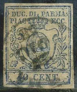 Italiaanse oude staten - Parma 1857 - Bourbon fleur-de-lis in a shield, 40 cents azure with narrow zero. - Sassone N. 11b