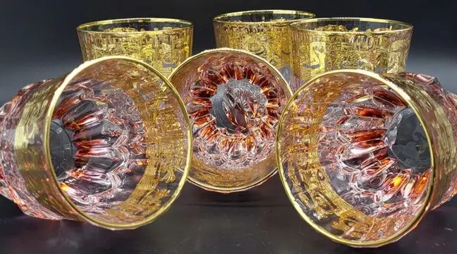 Roze luxe whiskyglazen in goud - .999 (24 kt) goud, Kristal