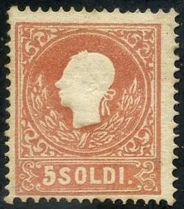 Italiaanse oude staten - Lombardije Venetië 1858 - Franz Joseph, 5 soldi red, 2nd type. Intact. With certificate - Sassone N. 30