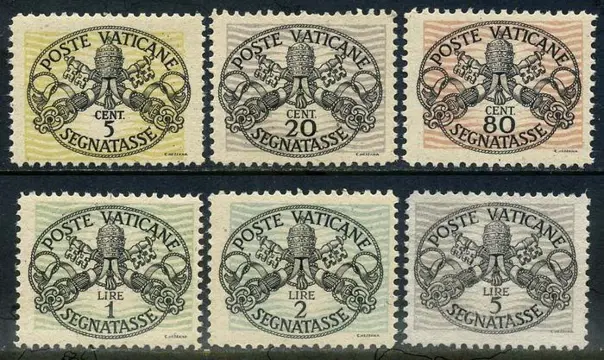 Vaticaanstad 1946 - Postage due with wide lines and white paper, complete set of 6 values. - Sassone 13/18