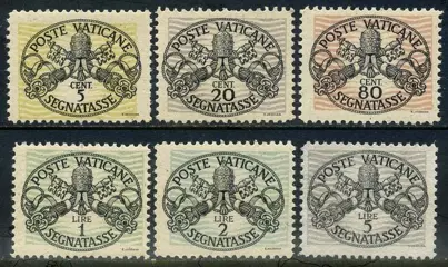 Vaticaanstad 1946 - Postage due with wide lines and white paper, complete set of 6 values. - Sassone 13/18