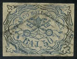 Italiaanse oude staten - Pauselijke Staat 1852 - 50 baj con margini molto ampi ed annullo leggero. Pezzo di lusso. - Sassone N. 10