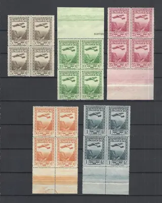 Spanje 1931 - Montserrat Airmail complete set in block of 4 - Edifil 650/654