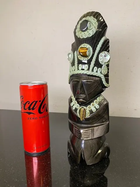 Prachtige grote Goud Obsidiaan Maya krijger sculpture - 25