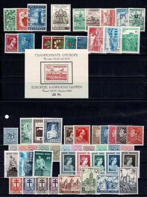 België 1950/1951 - 2 complete years, stamps and block, very good quality - COB 823/875 + BL 29