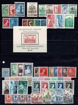 België 1950/1951 - 2 complete years, stamps and block, very good quality - COB 823/875 + BL 29