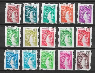 Frankrijk - Sabine - the complete series of 15 values - without phosphorus - signed Calves - Yvert n°1965b à 1979b