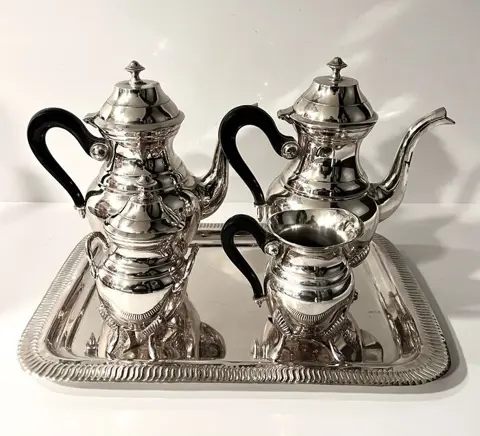 Prachtig Engels Koffiestel E.P.N.S Alpaca Ca 1950 (5 Stuks)