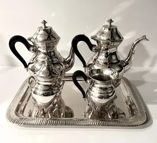 Prachtig Engels Koffiestel E.P.N.S Alpaca Ca 1950 (5 Stuks)