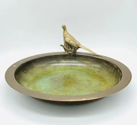 Grote Art Deco bronzen schaal met fazant