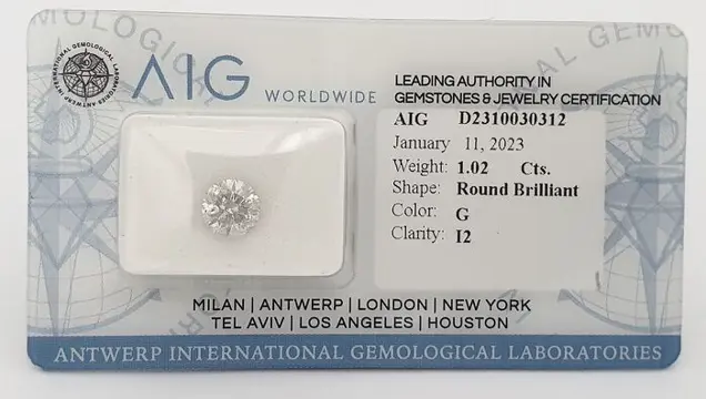 Diamant - 1.02 ct - Briljant - G - P2, ** NO RESERVE PRICE