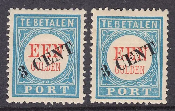 Nederland 1910 - Portzegel opdruk, met variëteiten open lijst en barst - NVPH P27fb + P27fc