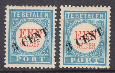 Nederland 1910 - Portzegel opdruk, met variëteiten open lijst en barst - NVPH P27fb + P27fc